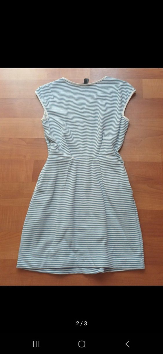 Mango mavi Çizgili Kolsuz Midi Elbise - Görsel 2