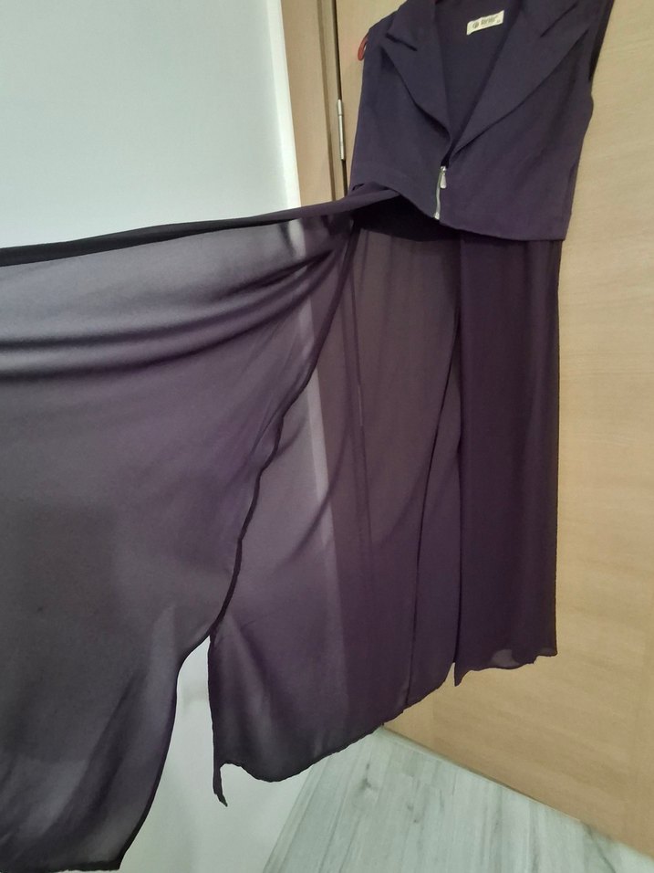 Uzun Mor Kolsuz şifon yelek - Görsel 3