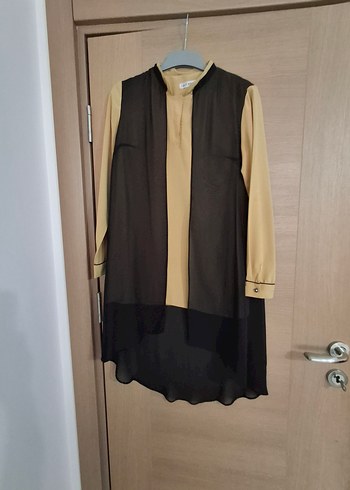 Uzun Kol, şifon detaylı hardal Tunik