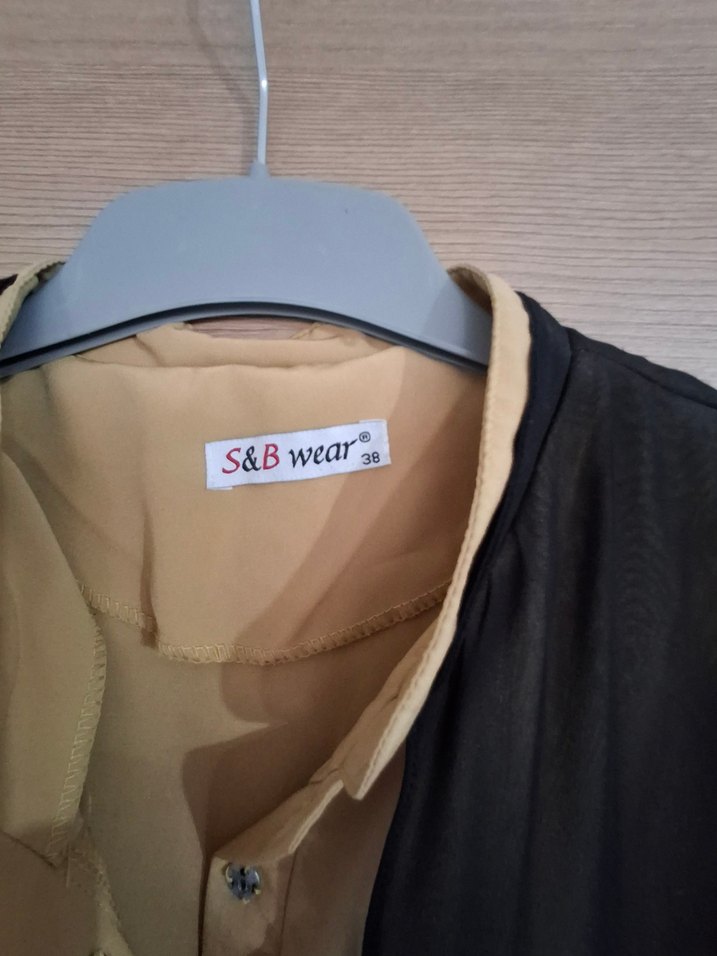 Uzun Kol,  şifon detaylı hardal Tunik - Görsel 3