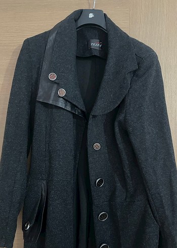 Düğmeli Uzun antrasit griKadın Kaban - Görsel 2