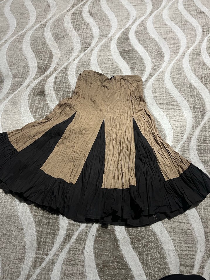 Pilili Kahverengi ve Siyah Uzun Keten Etek - Görsel 2