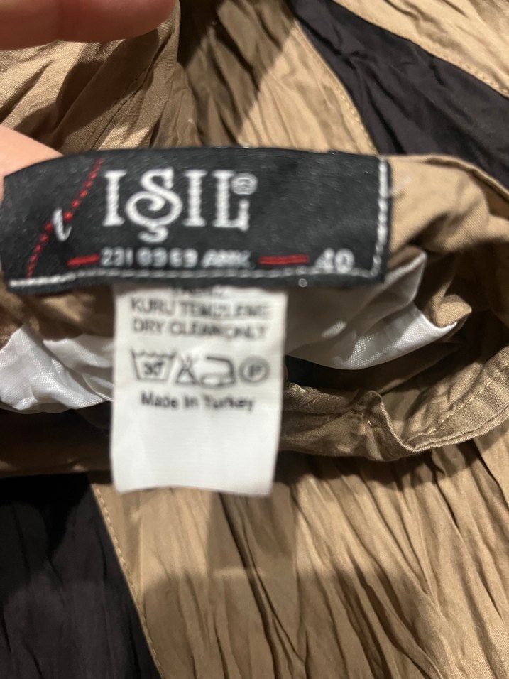 Pilili Kahverengi ve Siyah Uzun Keten Etek - Görsel 3