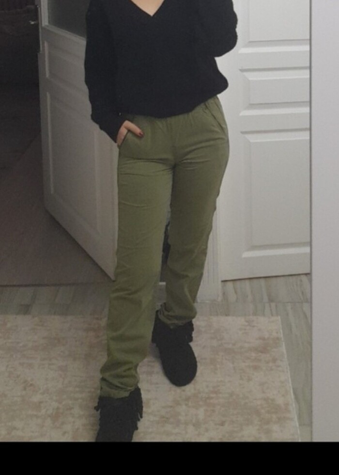 Oxxo yeşil beli lastikli pantolon  - Görsel 2