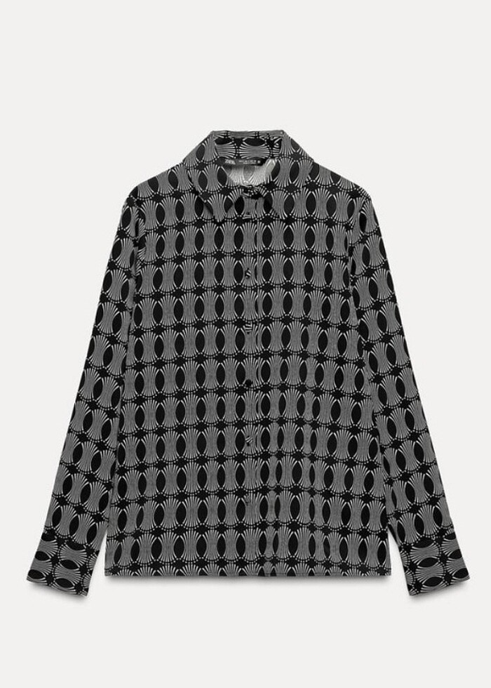 Zara siyah beyaz desenli gömlek - Görsel 4