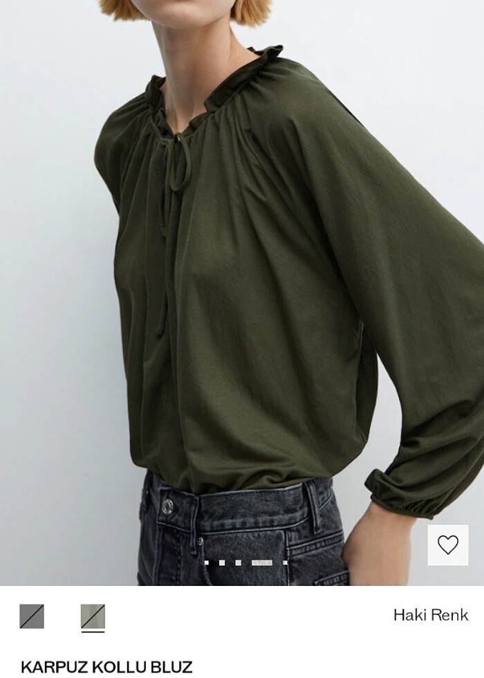 Haki yeşili gömlek bluz - Görsel 5