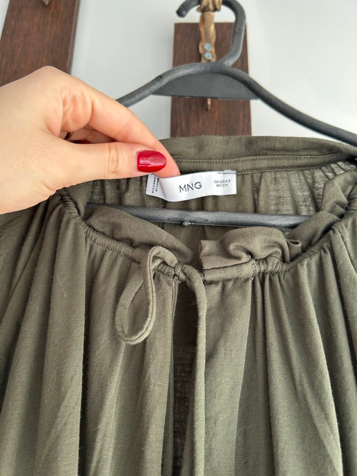 Haki yeşili gömlek bluz - Görsel 3