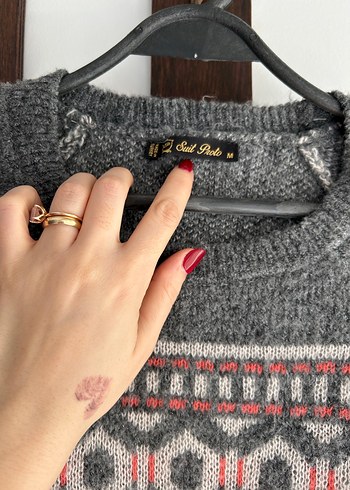 Bohem Gri Örgü Yün Kadın Kazak - Görsel 2