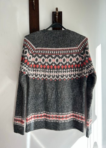 Bohem Gri Örgü Yün Kadın Kazak - Görsel 3