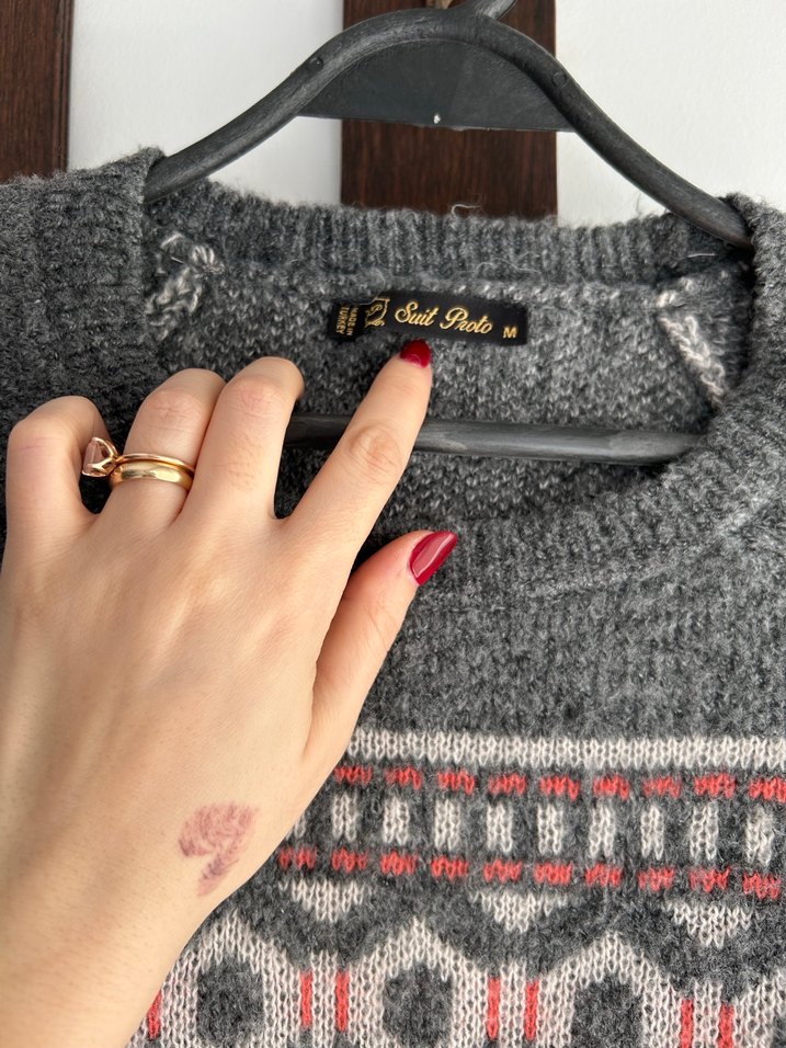 Bohem Gri Örgü Yün Kadın Kazak - Görsel 2