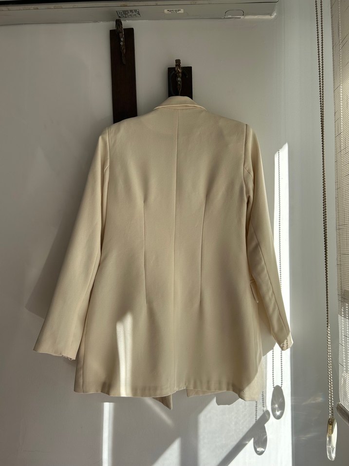 Bej Kadın Düğmeli Blazer Ceket - Görsel 4