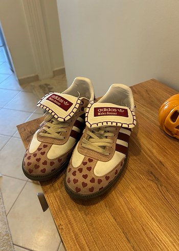 Bordo Pembe Kalp Desenli Adidas Samba Spor Ayakkabı - Görsel 2
