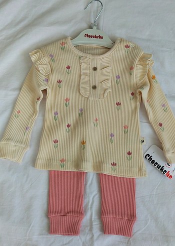 Nakışlı Sarı Uzun Kollu Bebek Takımı