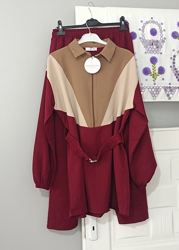 Bordo Kemerli Mini Kadın Tunik