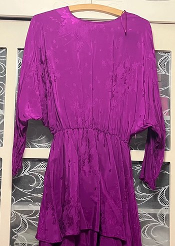 Zara Mor Nakışlı Midi Kadın Elbise