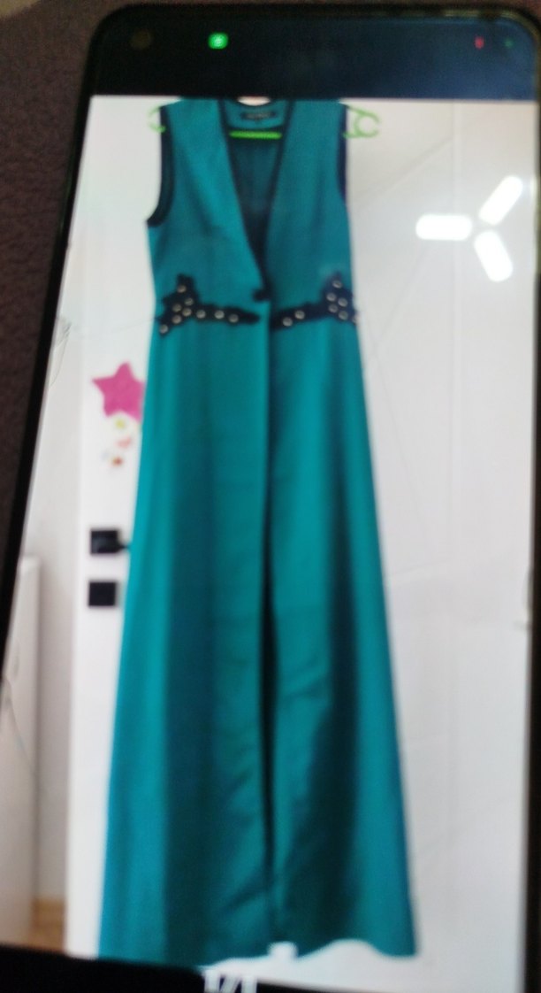 Turkuaz Nakışlı Kemerli Uzun Kadın Elbise yelek - Görsel 2