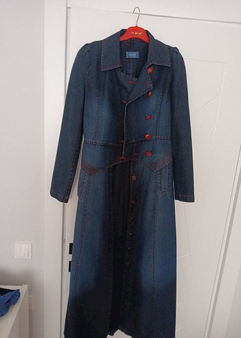 Lacivert Uzun Denim Kadın Kaban - Görsel 5