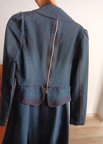 Lacivert Uzun Denim Kadın Kaban - Görsel 6