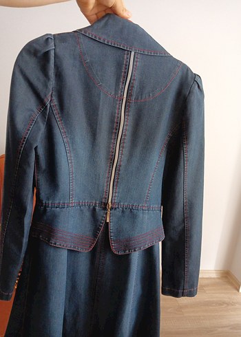 Lacivert Uzun Denim Kadın Kaban - Görsel 7