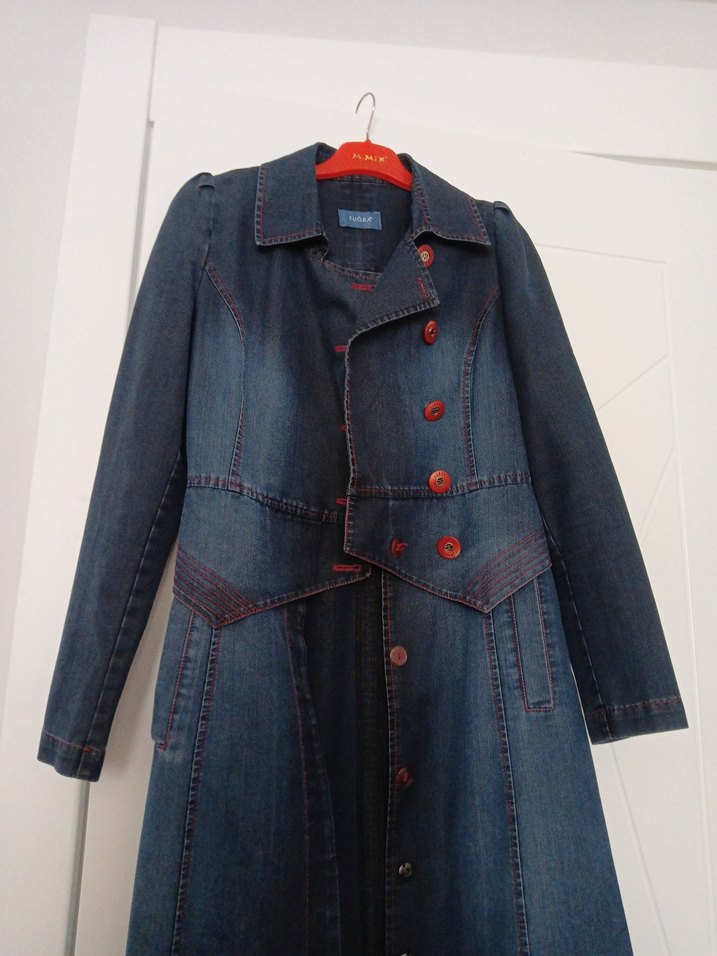 Lacivert Uzun Denim Kadın Kaban - Görsel 2