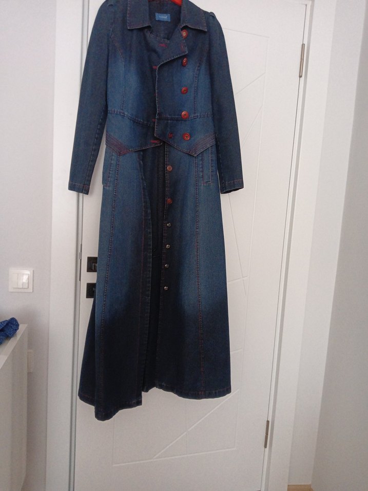 Lacivert Uzun Denim Kadın Kaban - Görsel 3