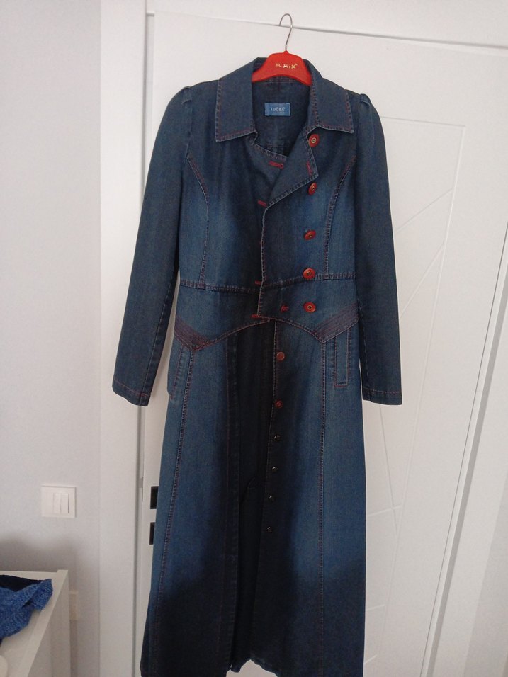 Lacivert Uzun Denim Kadın Kaban - Görsel 5