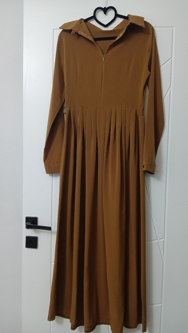 Diger Kadın Bej Uzun Piliseli Elbise - Görsel 3