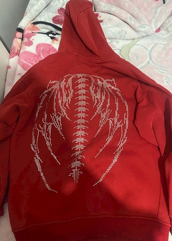 Diğer Kırmızı Kapüşonlu Uzun Kollu Sweatshirt