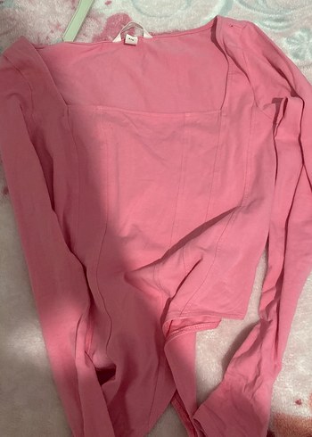 Pembe kare Yakalı Uzun Kollu Kadın Bluz