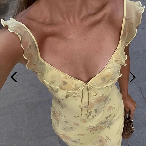 s Beden Vintage çiçekli sarı askılı elbise