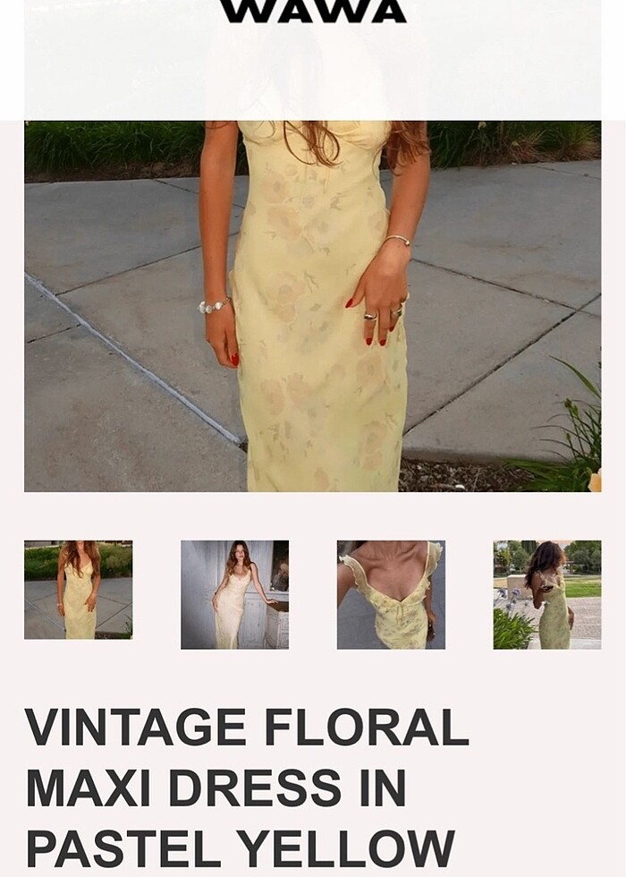 Vintage çiçekli sarı askılı elbise - Görsel 5