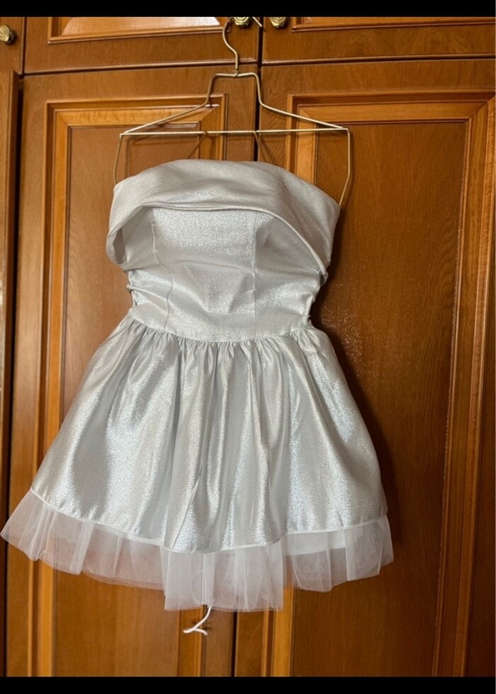 Simli ışıltılı parti mezuniyet elbisesi mini - Görsel 2