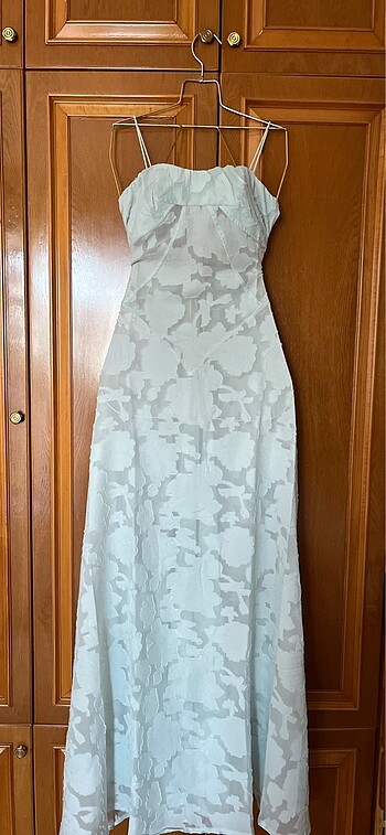 m Beden House cb model pastel yeşil elbise maksi dantel mezuniyet