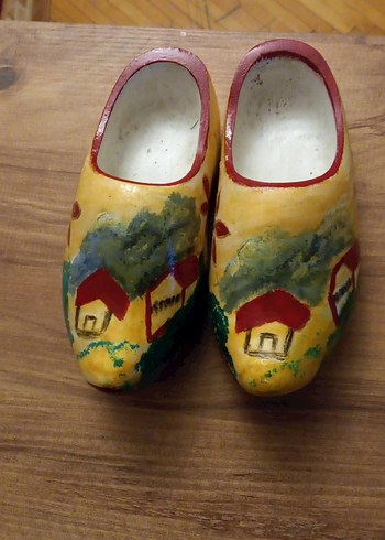 El Boyaması Sarı Ahşap Dekoratif Kütük Ayakkabılar - Görsel 2