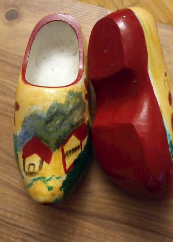 El Boyaması Sarı Ahşap Dekoratif Kütük Ayakkabılar - Görsel 3