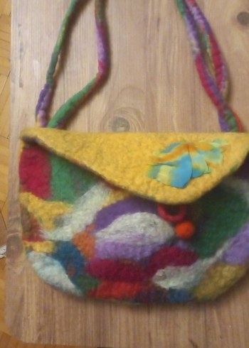 Renkli Örgü keçe kadın cantasi - Görsel 4