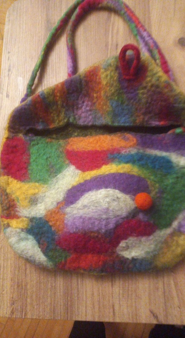 Renkli Örgü keçe kadın cantasi - Görsel 3