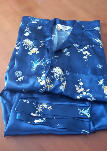 Mavi Nakışlı Kadın Pijama Takımı
