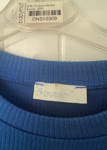 l Beden Kısa Kollu Mavi Midi Keten Elbise