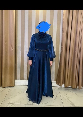 Lacivert Uzun Drapeli Gotik Abiye