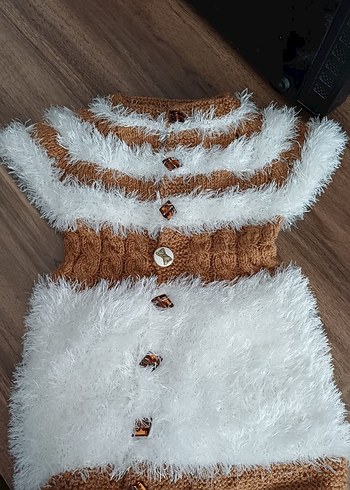 Kızlar için Kürklü Kahverengi Triko Yelek