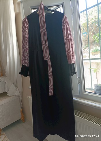 Zebra Desenli Siyah Uzun Kadın Elbise