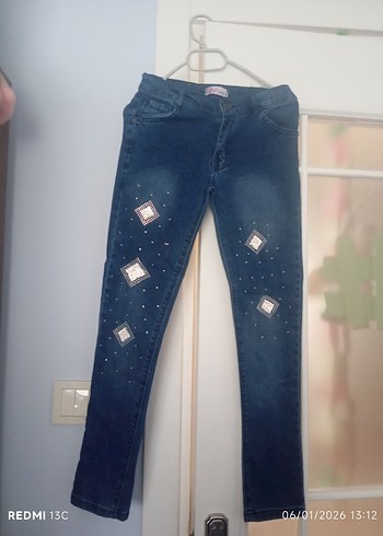 Kızlar için Mavi Payetli Nakışlı Denim Pantolon - Görsel 2