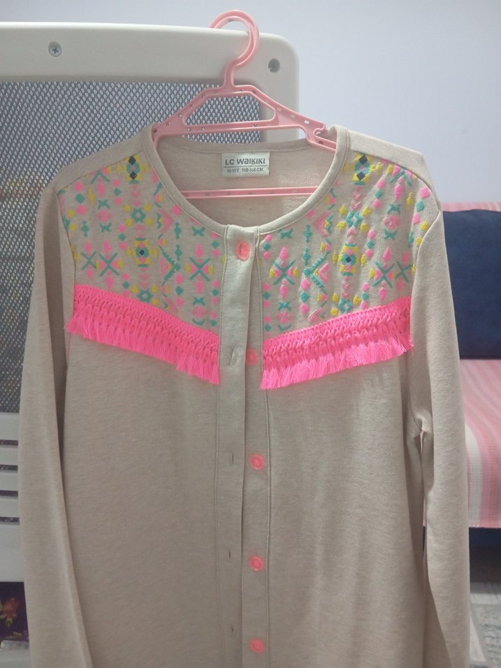 Kızlar için Nakışlı Pembe Bohem Hırka - Görsel 3