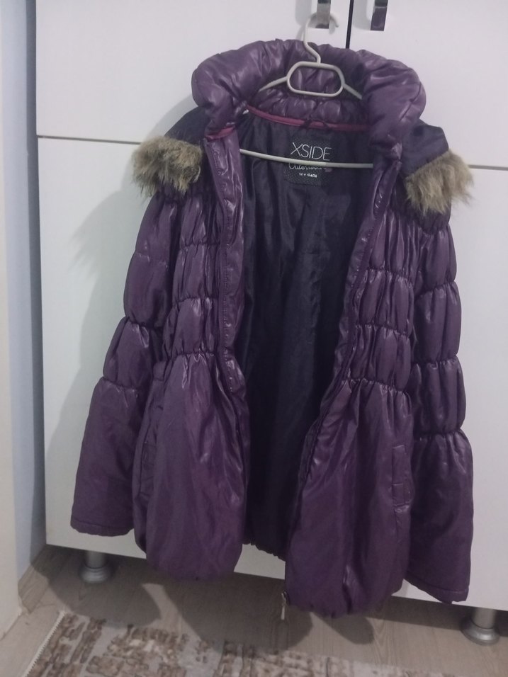 Kürklü Mor kız çocuk Kışlık Mont XSIDE - Görsel 2