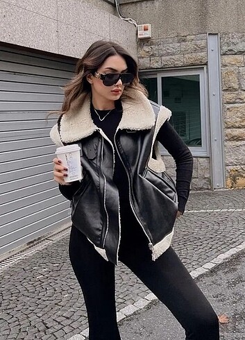 Zara Zara model kürklü deri yelek ceket 