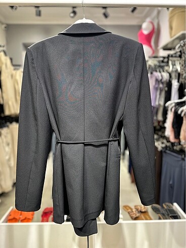 Diğer Beli İpli Siyah Blazer Ceket