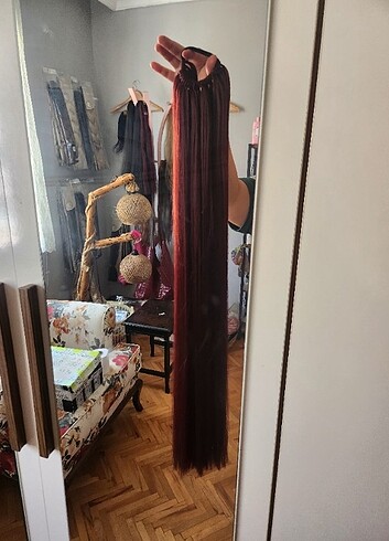  Beden bordo Renk PERUK KIZIL AT KUYRUĞU 