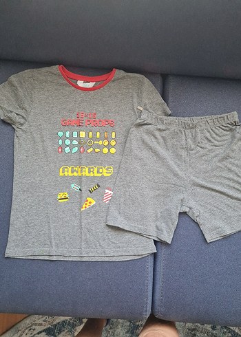 Gri Desenli Kısa Kollu Erkek Pijama Takımı