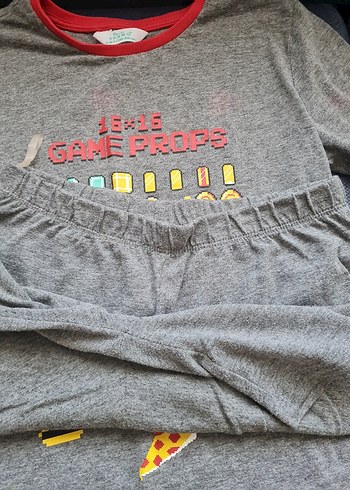 tek beden Beden gri Renk Gri Desenli Kısa Kollu Erkek Pijama Takımı